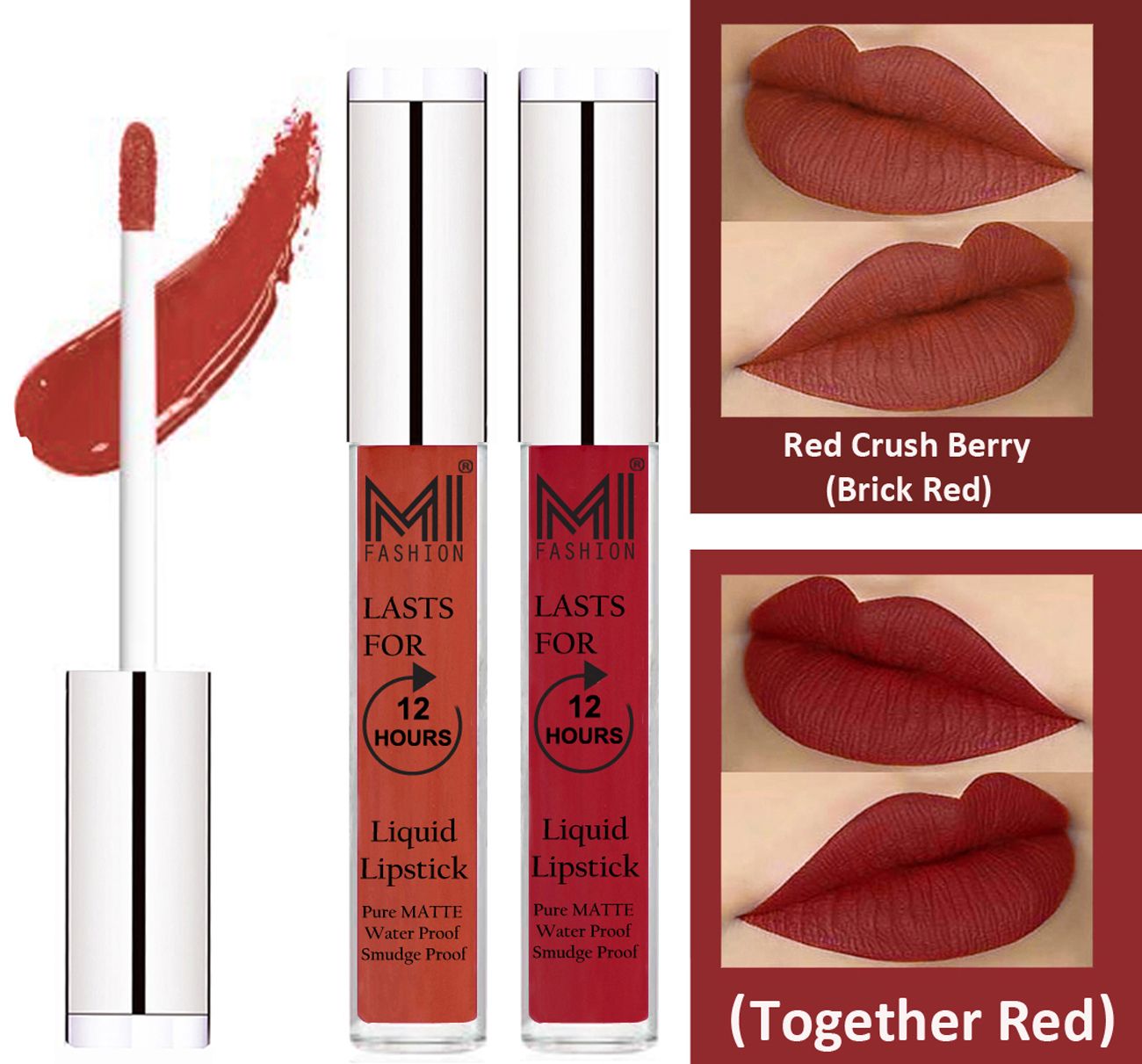     			MI FASHION Liquid Lipstick Brick Red,Together Red 3 ml Pack of 2