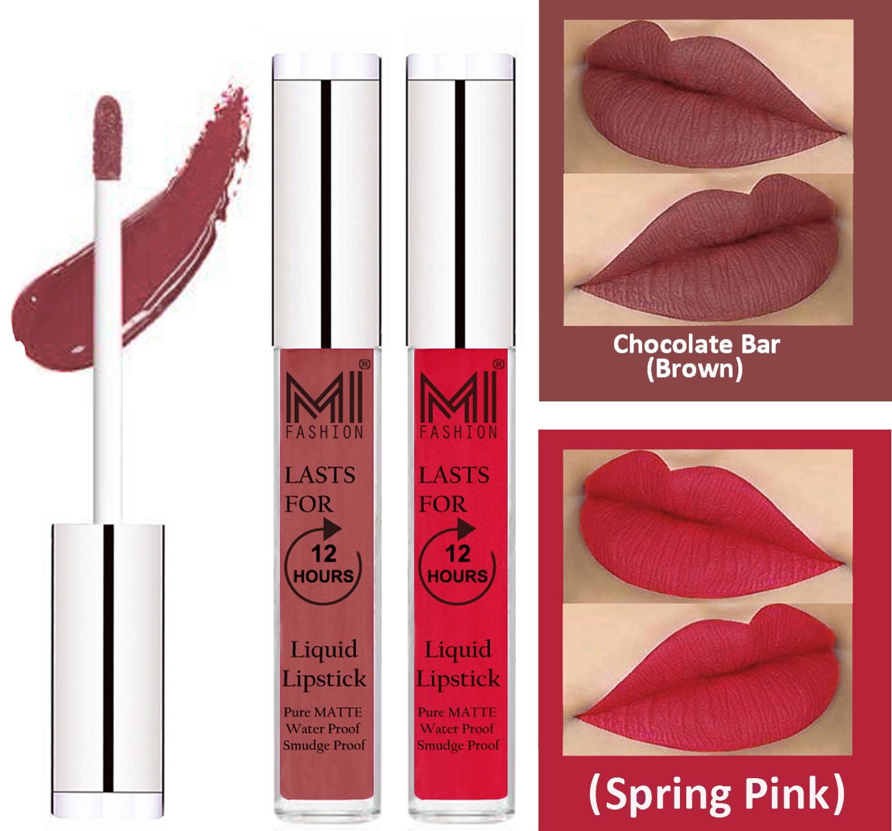     			MI FASHION Liquid Lipstick Brown,Spring Pink 3 ml Pack of 2