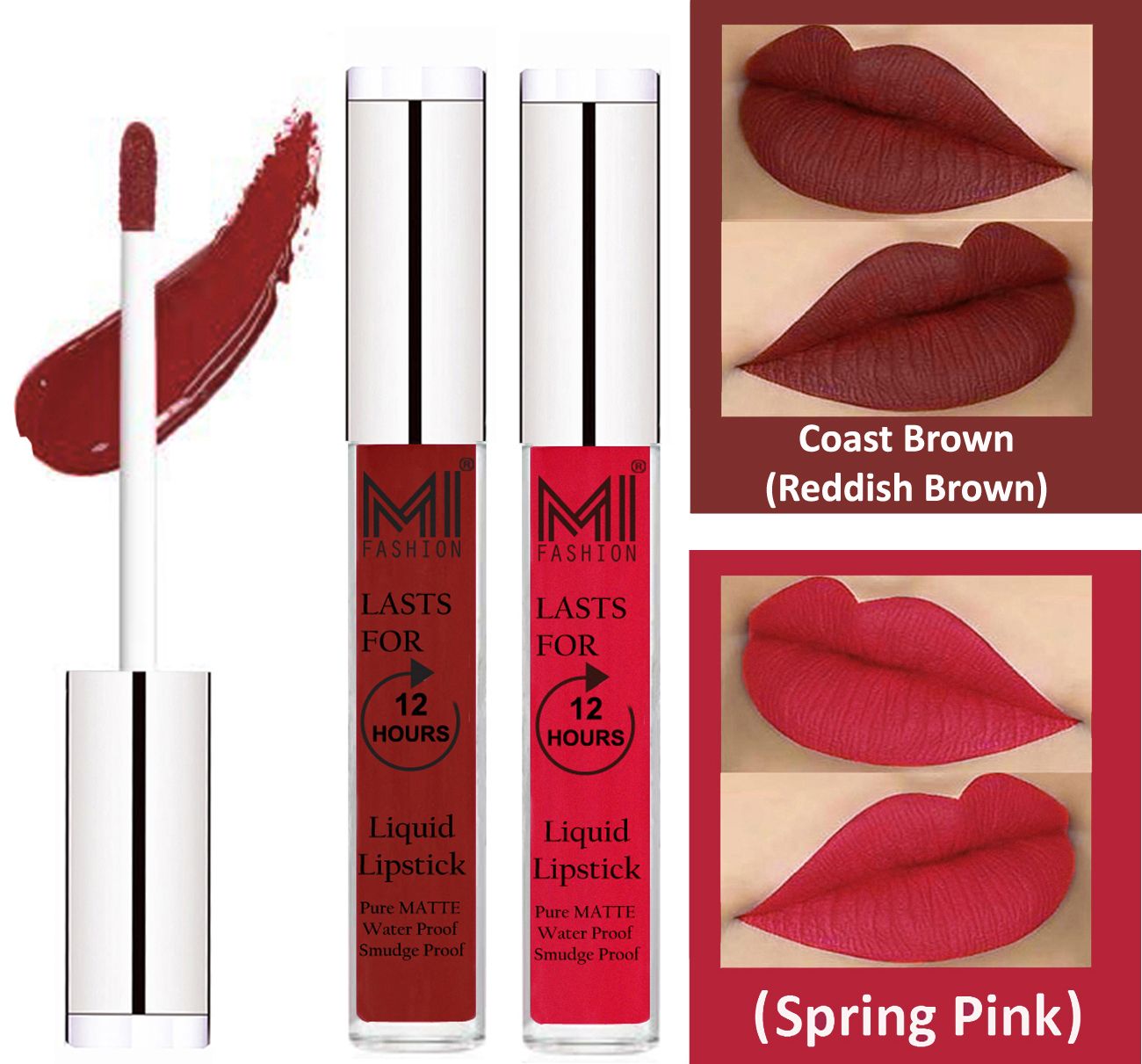     			MI FASHION Liquid Lipstick Coast Brown,Spring Pink 3 ml Pack of 2