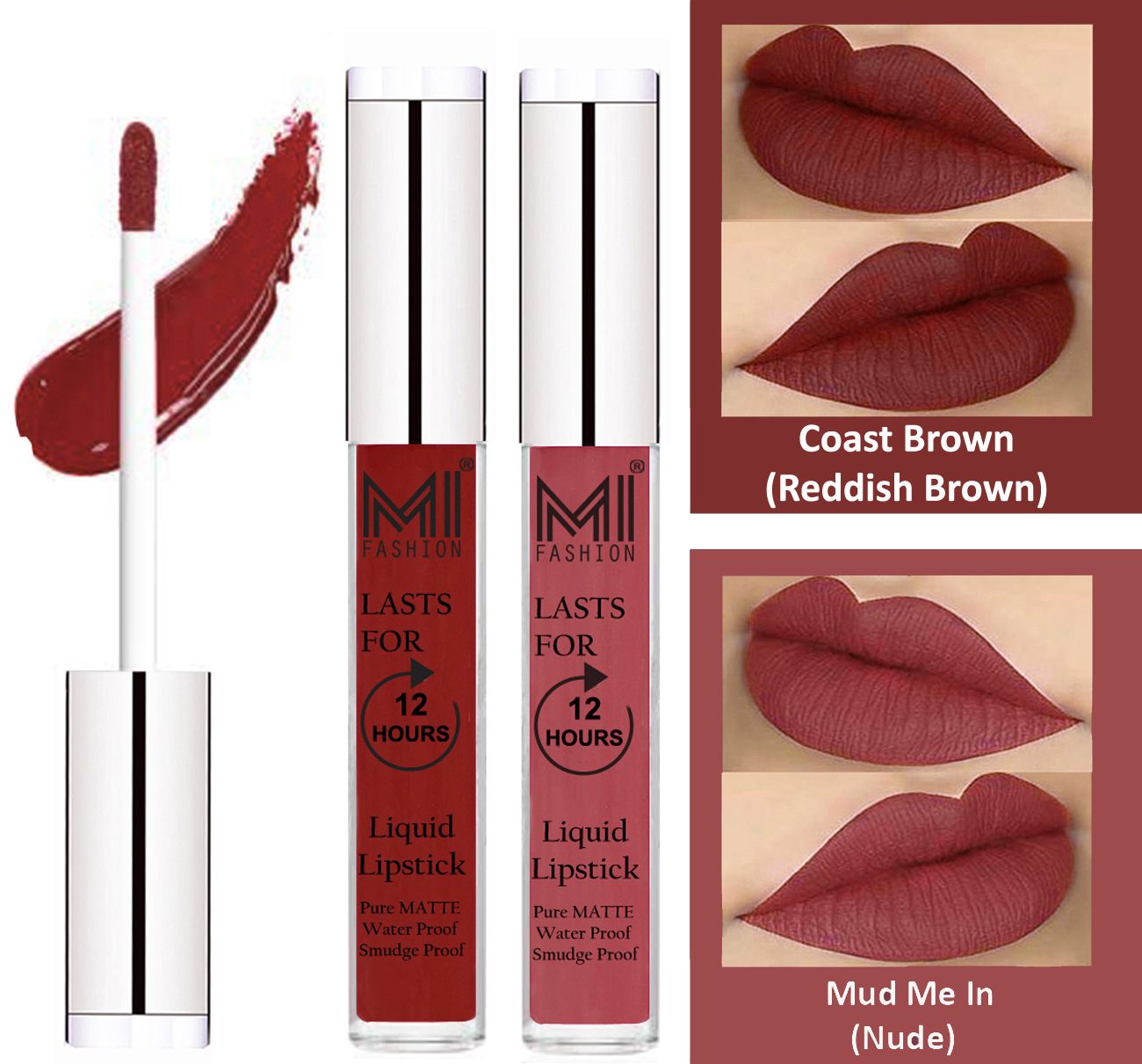     			MI FASHION Liquid Lipstick Coast Brown,Nude 3 ml Pack of 2