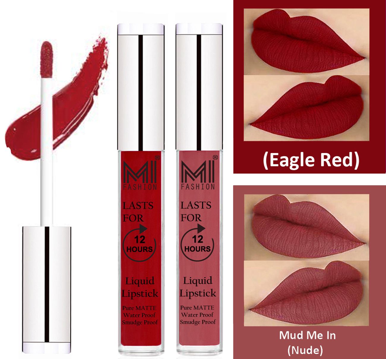     			MI FASHION Liquid Lipstick Eagle Red,Nude 3 ml Pack of 2