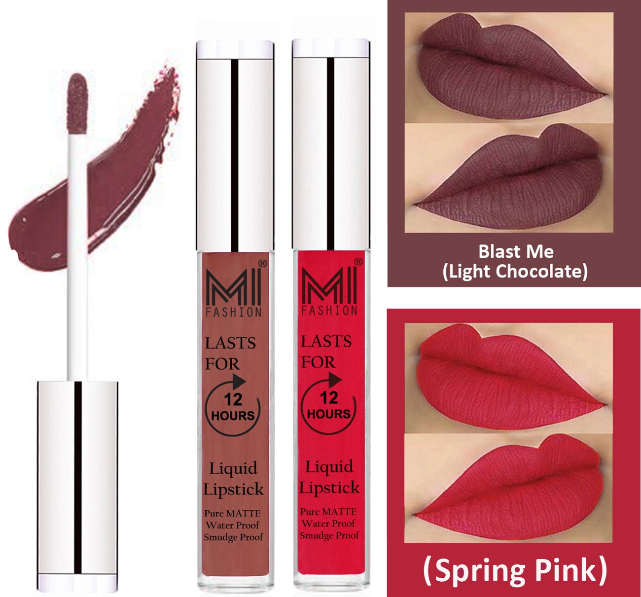     			MI FASHION Liquid Lipstick Light Chocolate ,Spring Pink 3 ml Pack of 2