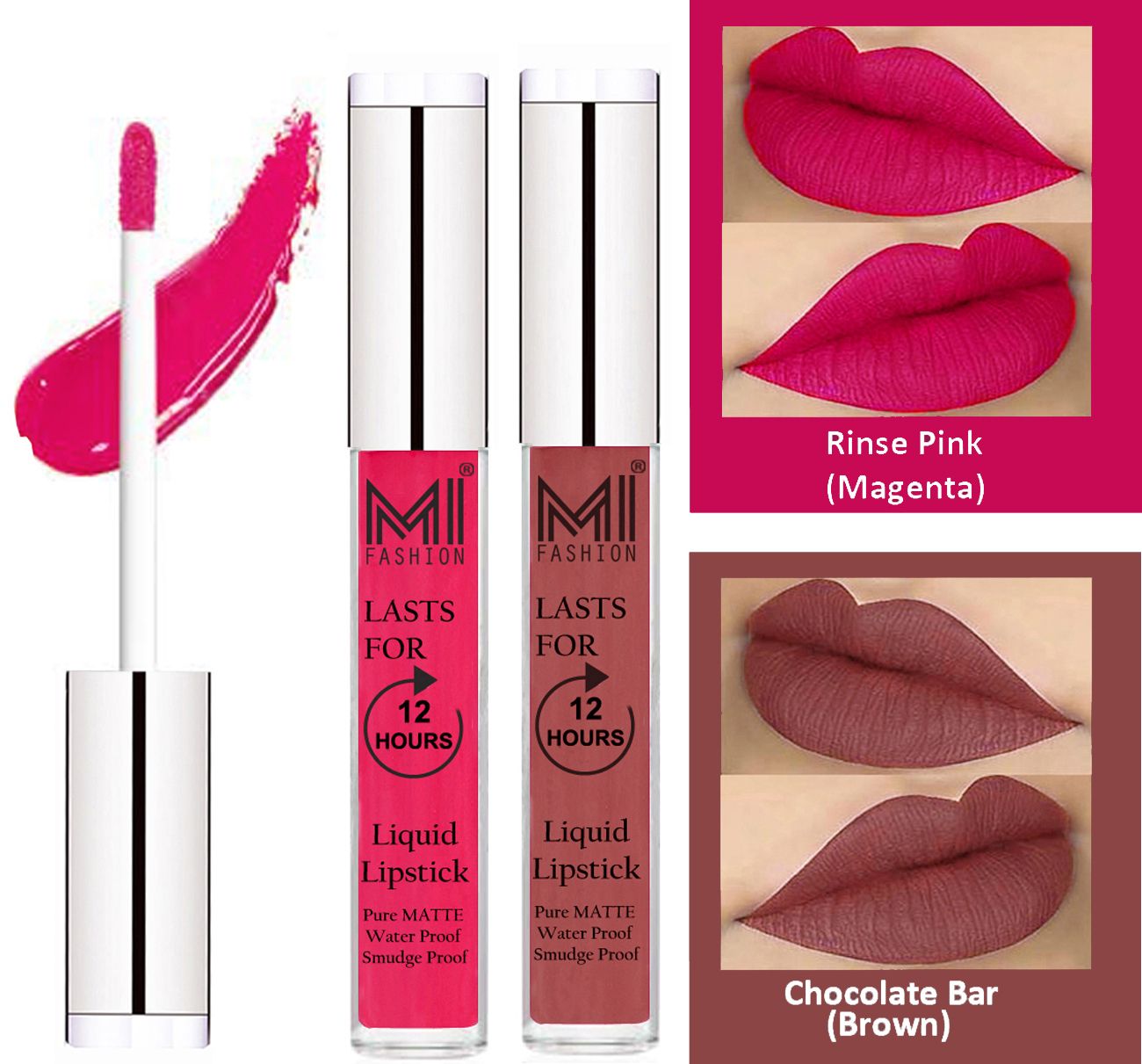     			MI FASHION Liquid Lipstick Magenta,Brown 3 ml Pack of 2