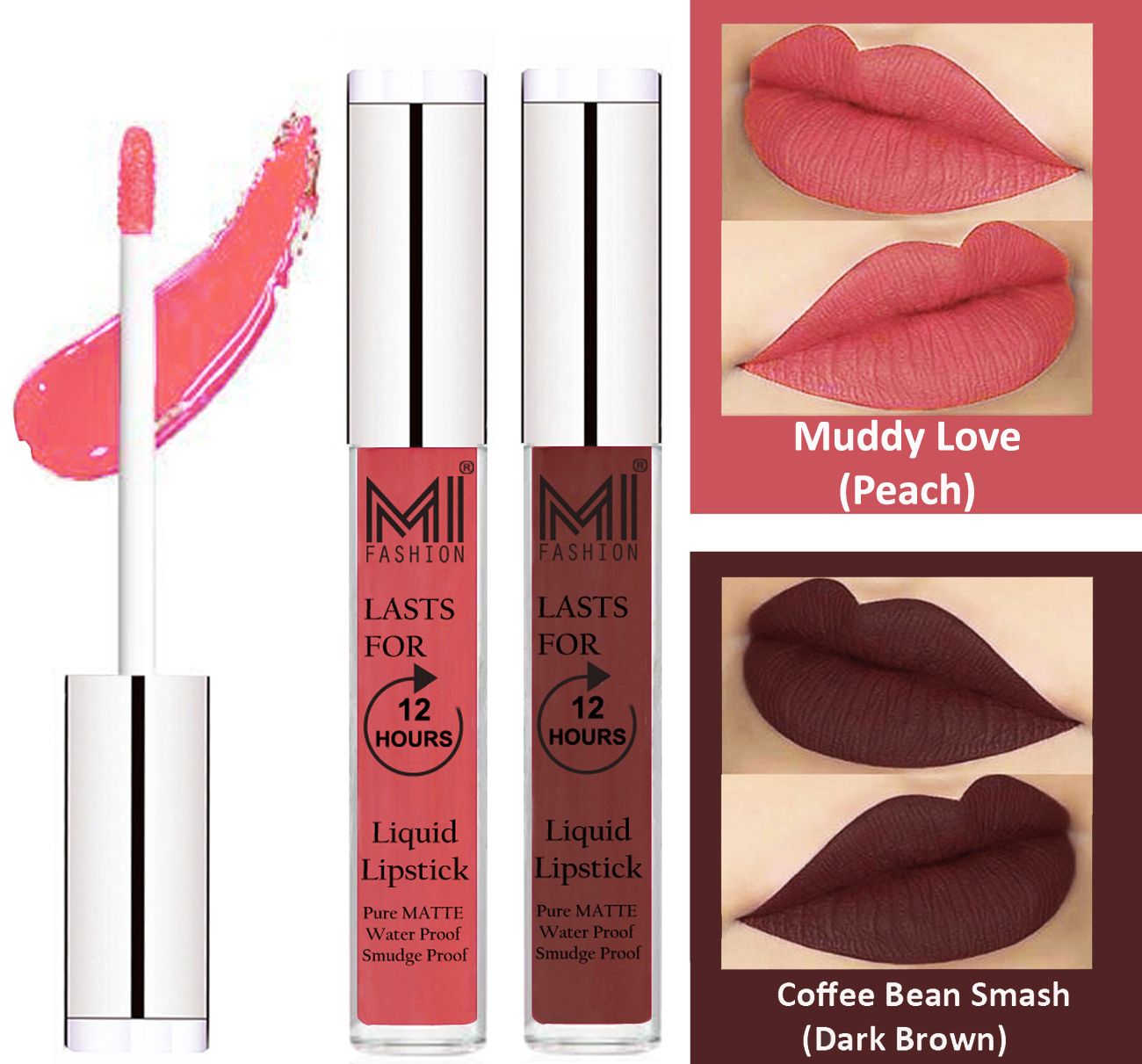     			MI FASHION Liquid Lipstick Peach,Dark Brown 3 ml Pack of 2