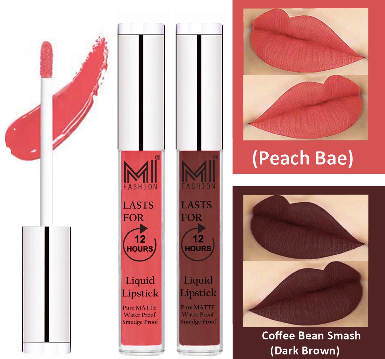     			MI FASHION Liquid Lipstick Peach Bae,Dark Brown Pack of 2