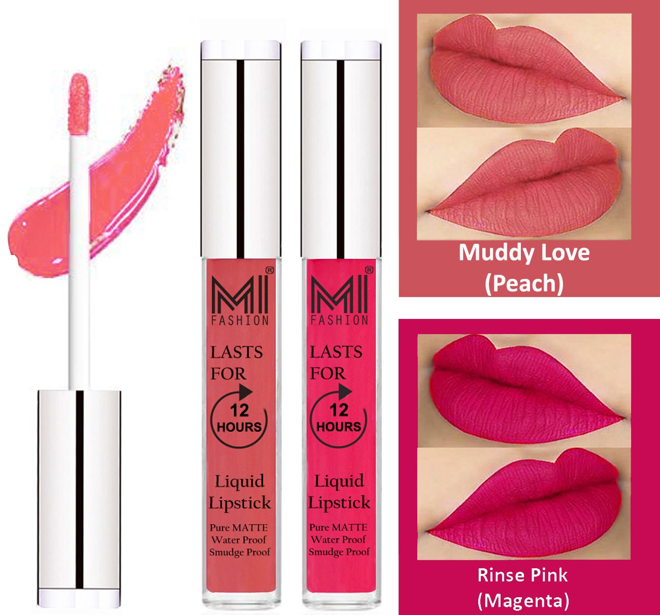     			MI FASHION Liquid Lipstick Peach,Magenta Pack of 2