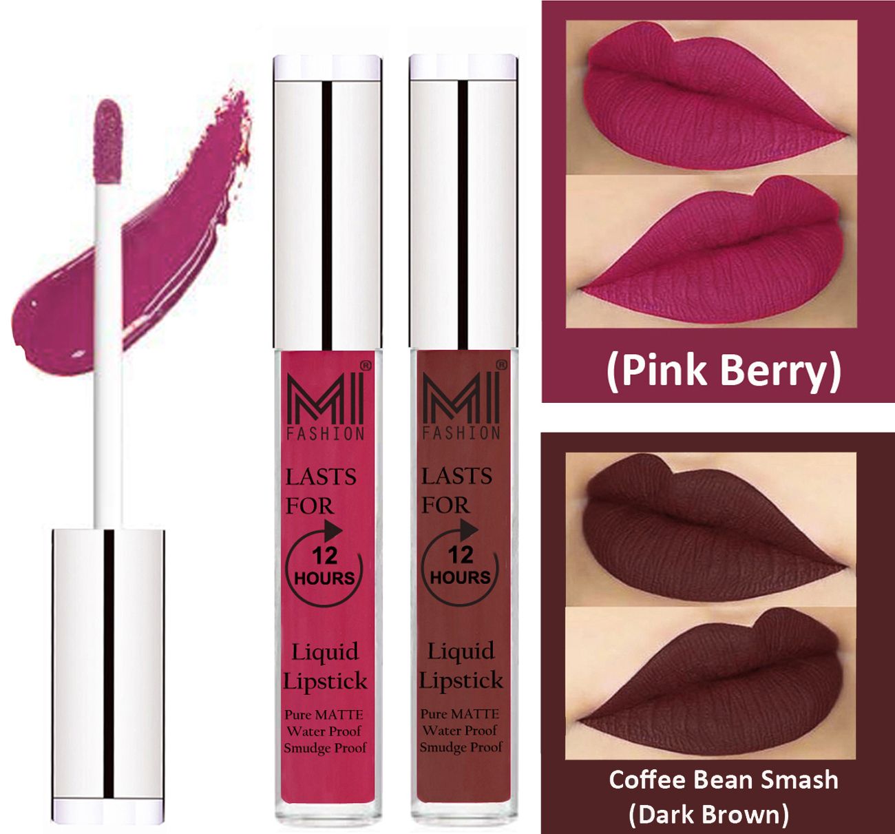     			MI FASHION Liquid Lipstick Pink Berry Berry,Dark Brown 3 ml Pack of 2