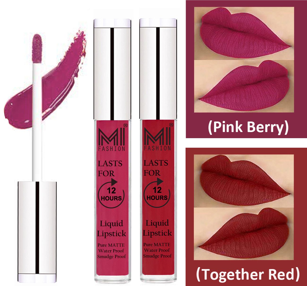     			MI FASHION Liquid Lipstick Pink Berry Berry,Together Red Pack of 2