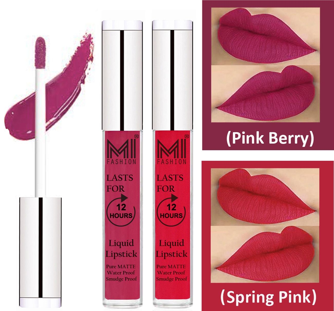     			MI FASHION Liquid Lipstick Pink Berry Berry,Spring Pink 3 ml Pack of 2