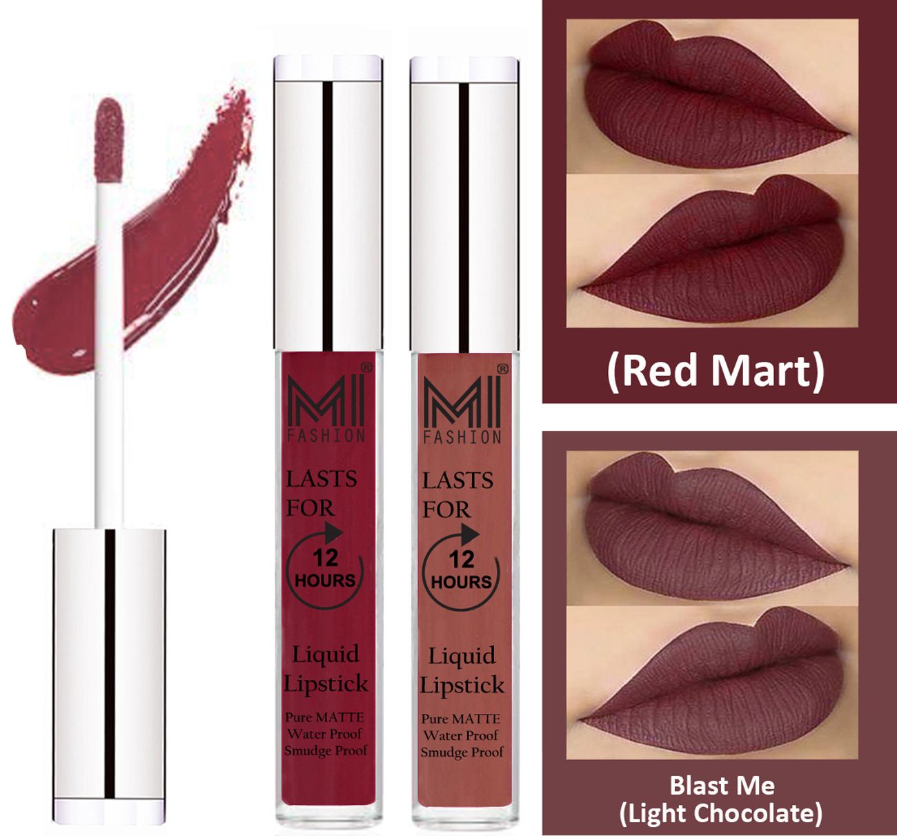     			MI FASHION Liquid Lipstick Red Mart,Light Chocolate  3 ml Pack of 2