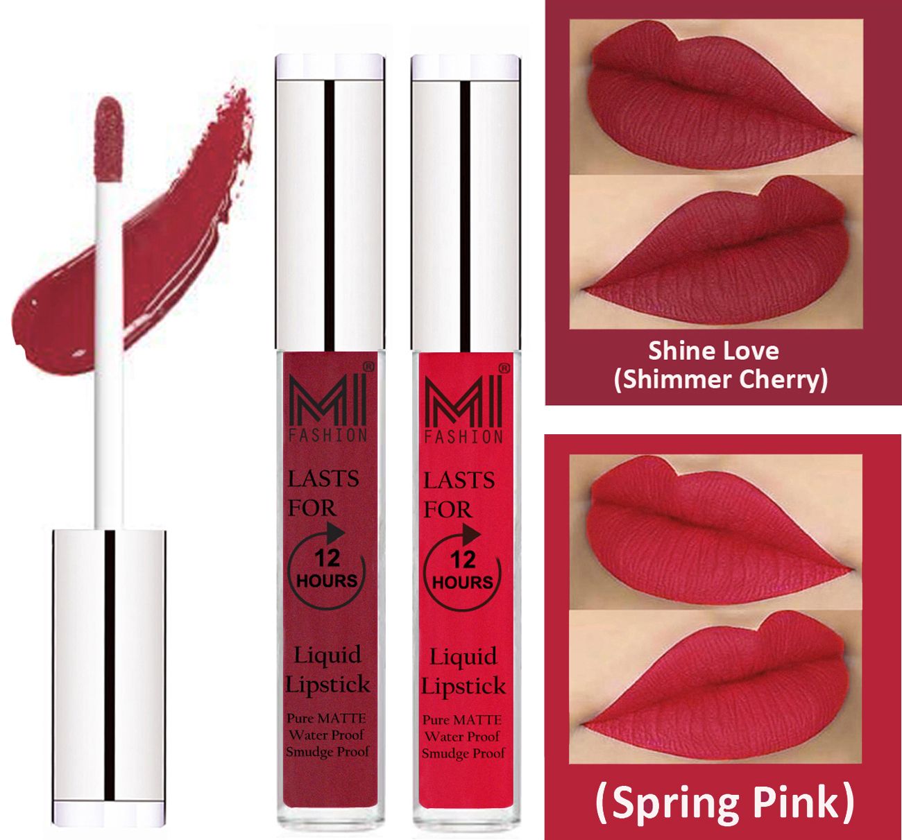     			MI FASHION Liquid Lipstick Shimmer Cherry ,Spring Pink Pack of 2