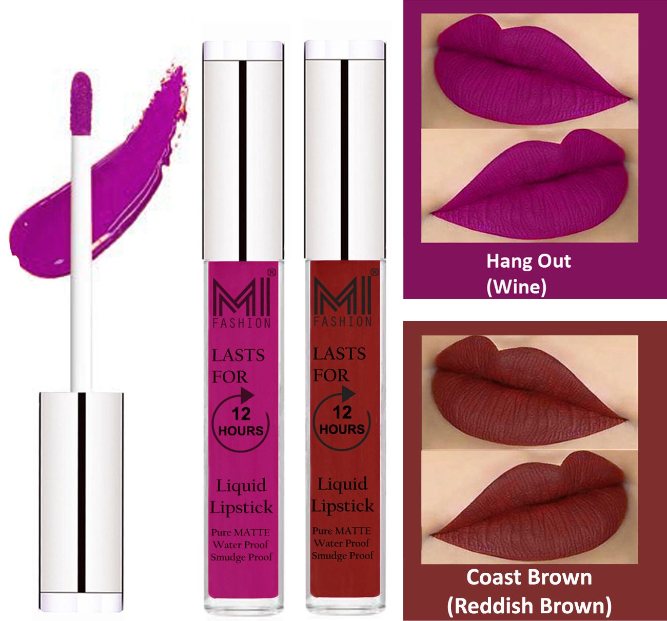     			MI FASHION Liquid Lipstick Wine,Coast Brown 3 ml Pack of 2