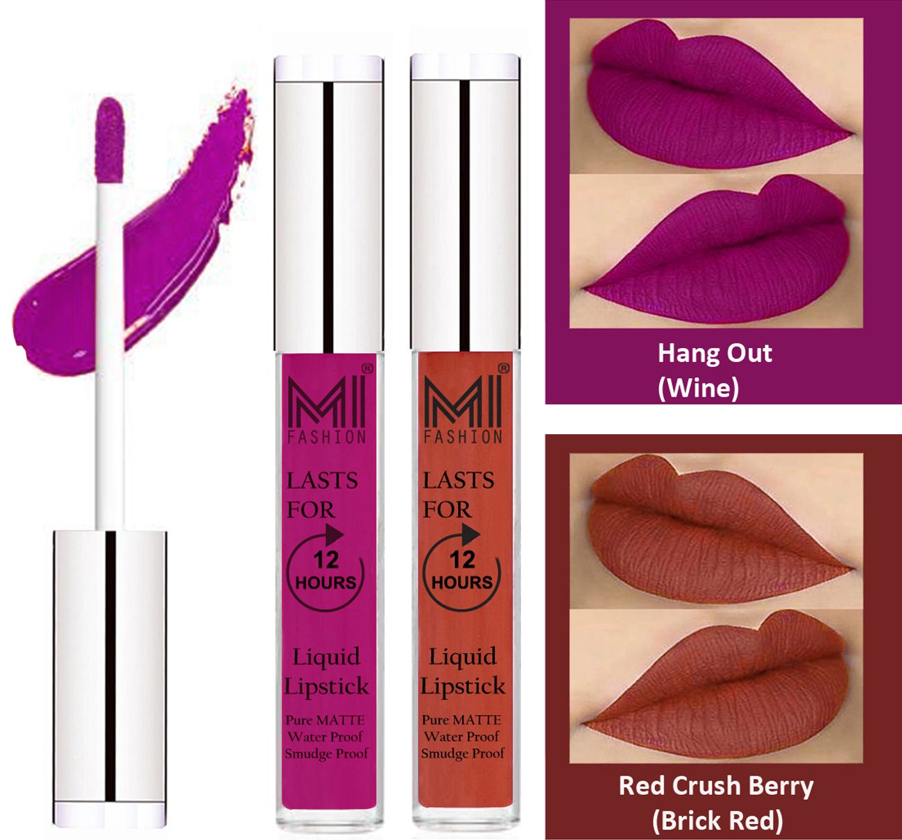     			MI FASHION Liquid Lipstick Wine,Brick Red Pack of 2