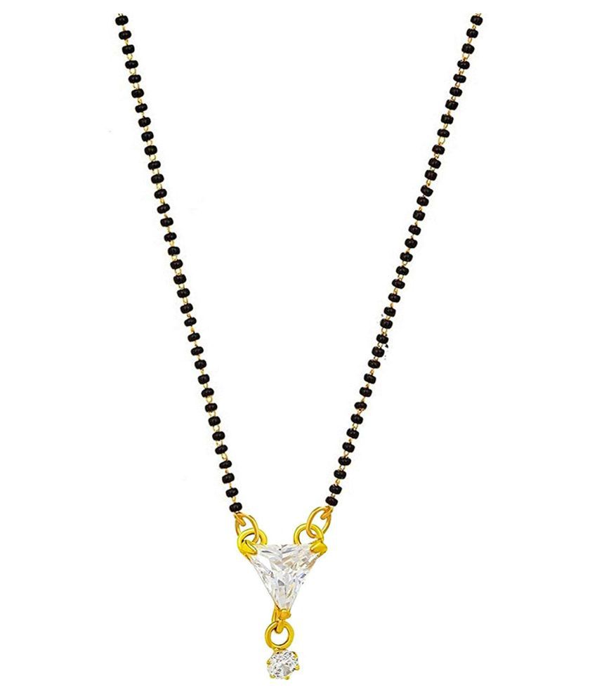     			Digital Dress Women's Jewellery Gold Plated Mangalsutra Necklace 18-inch Length Gold & Silver American Diamond Solitaire Triangle Pendant Traditional Black Beads Single Line Layer Short Mangalsutra