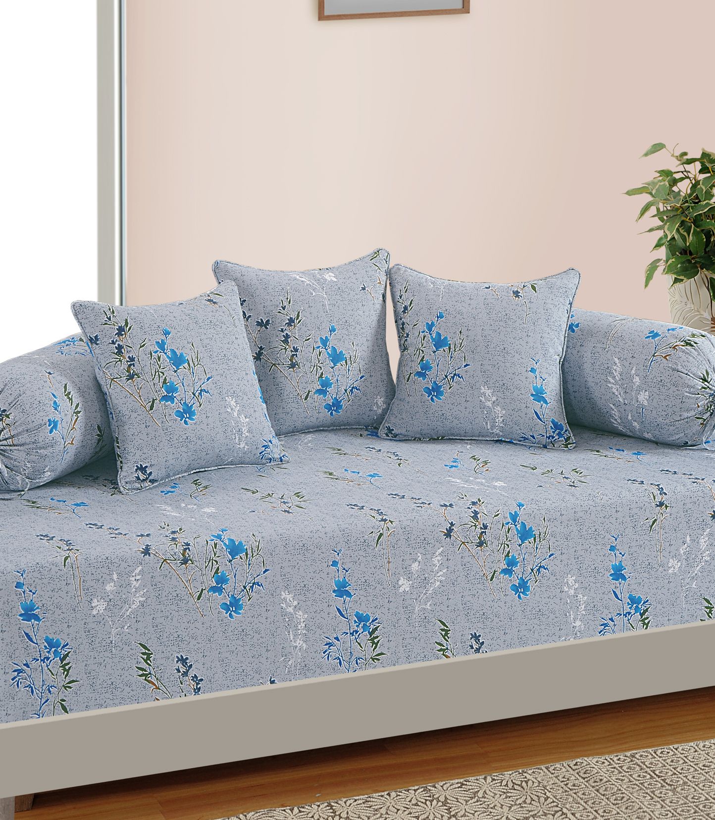 Swayam Cotton Gray Floral Diwan Set 6 Pcs Buy Swayam Cotton Gray
