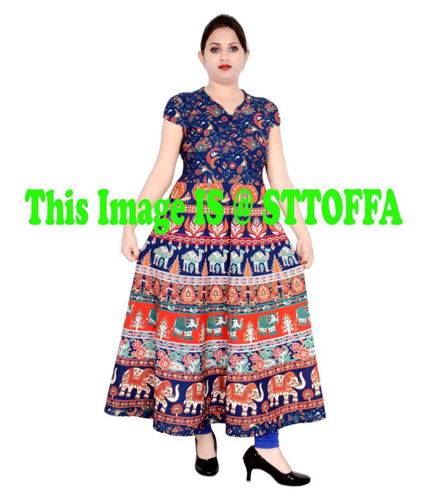     			Sttoffa Cotton Blue Fit And Flare Dress