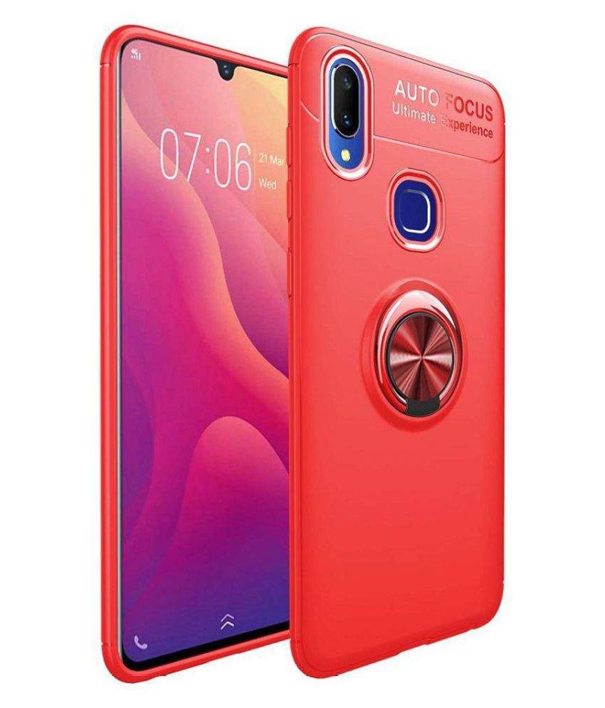     			Vivo Y93 Hybrid Covers JMA - Red Rubberized Metal Finger Ring Stand Back Case