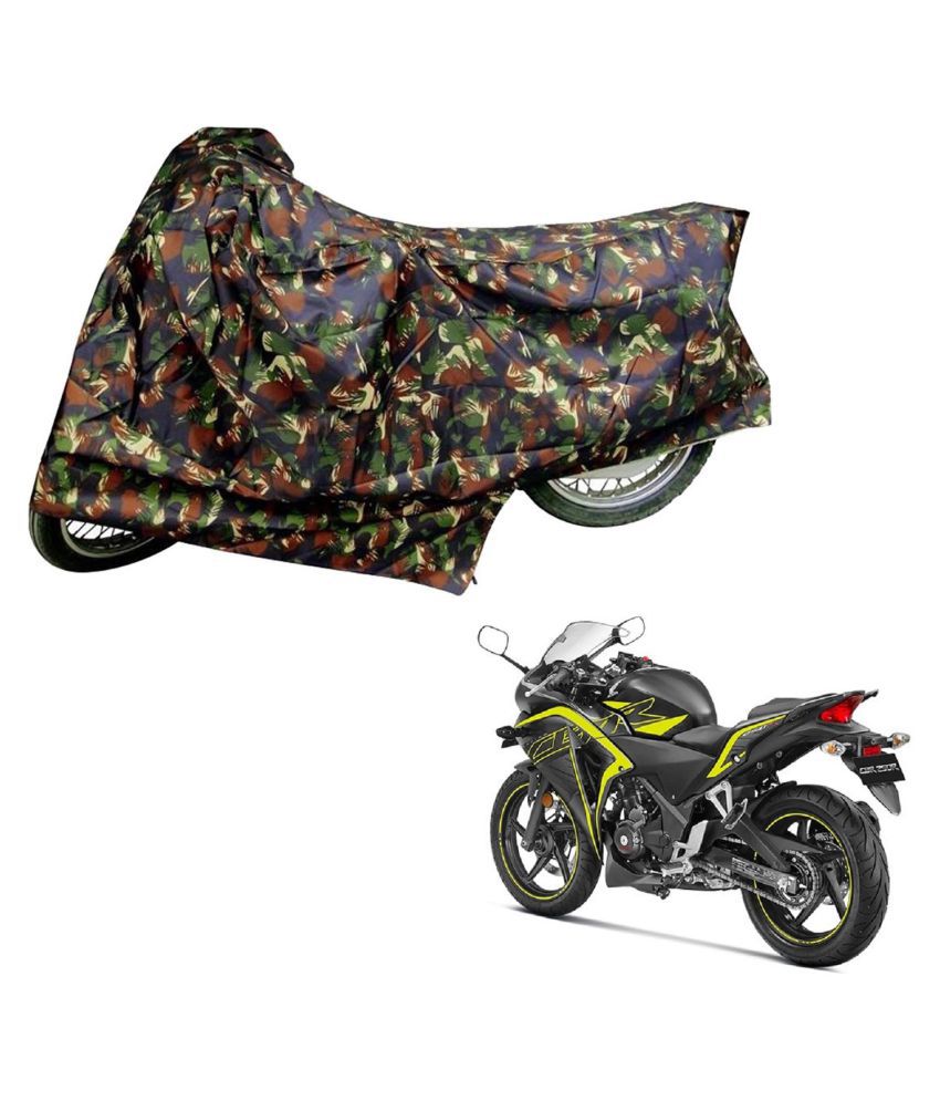     			AutoRetail Dust Proof Two Wheeler Polyster Cover for Honda CBR 250R (Mirror Pocket, Jungle Color)