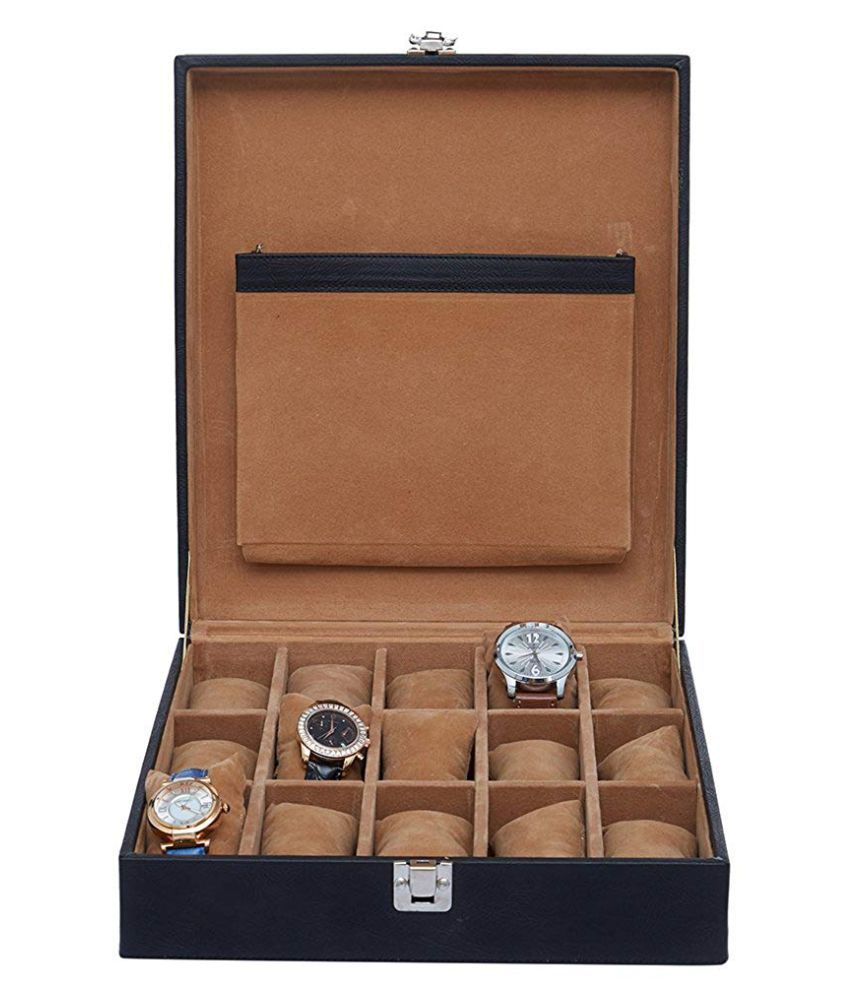 Leather World Black PU Leather Designer Watches storage box for 15 ...