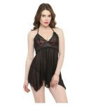 N-Gal Polyester Baby Doll Dresses With Panty - Black