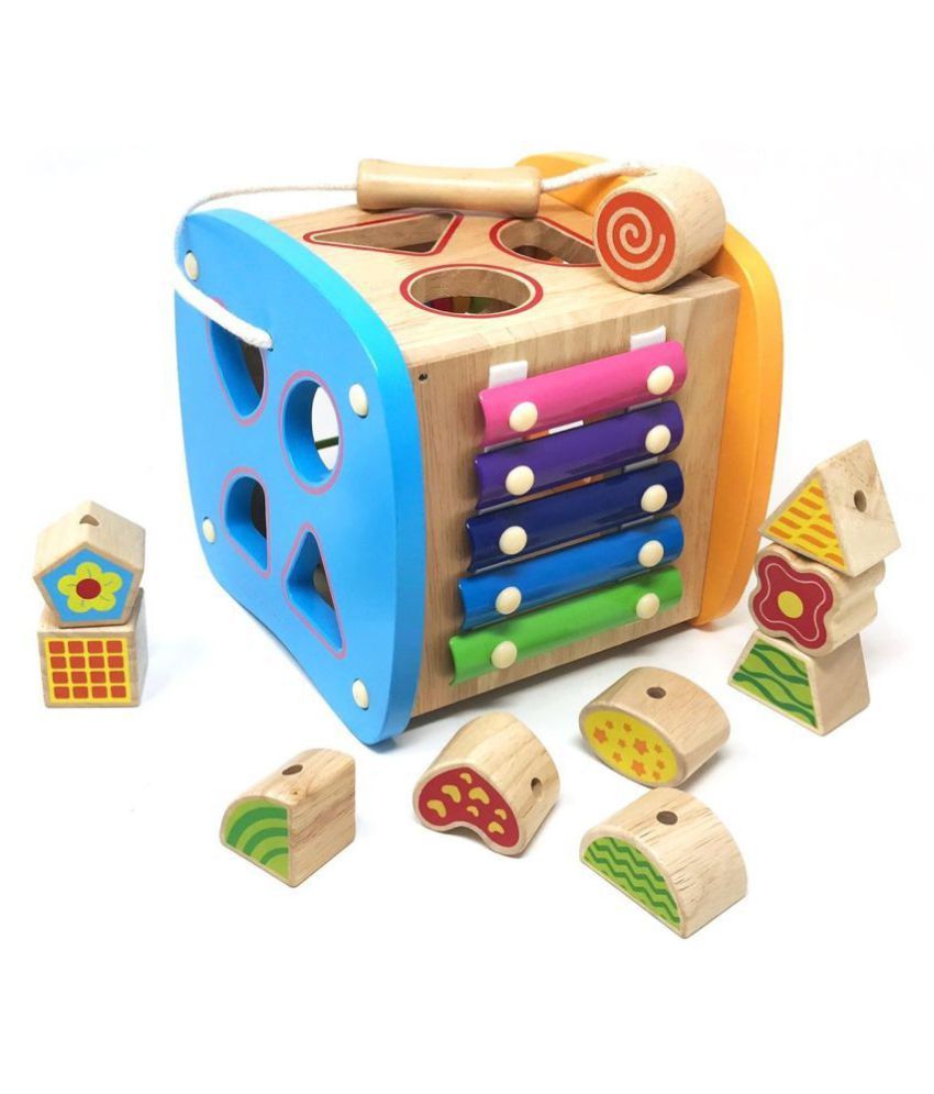 Wooden Multifunctional Activity Toy Shapes Sorter Early Development for