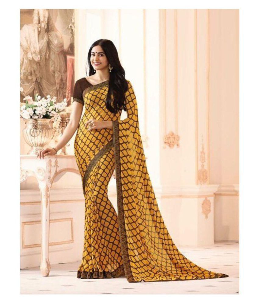     			Gazal Fashions - Yellow Georgette Saree With Blouse Piece (Pack of 1)