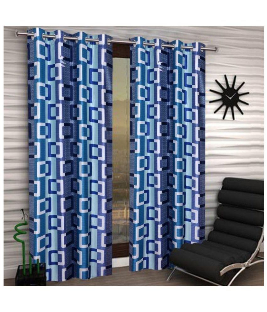     			Tanishka Fabs Floral Semi-Transparent Eyelet Curtain 9 ft ( Pack of 4 ) - Blue