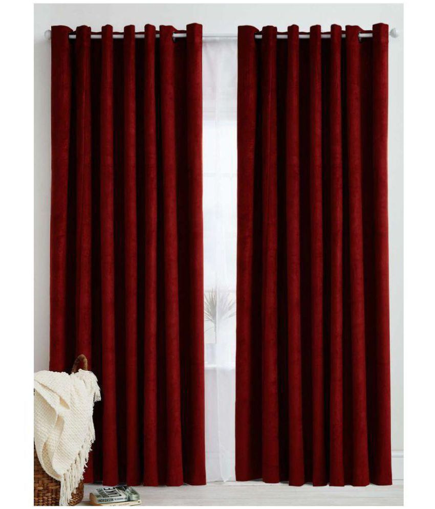     			Phyto Home Solid Semi-Transparent Eyelet Door Curtain 7 ft Pack of 2 -Maroon