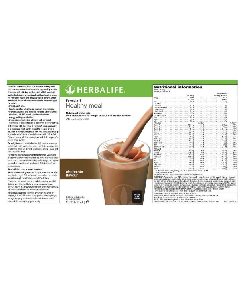 Herbalife Formula 1 Nutritional Shake Mix Chocolate Flavor 500 gm Chocolate Single Pack