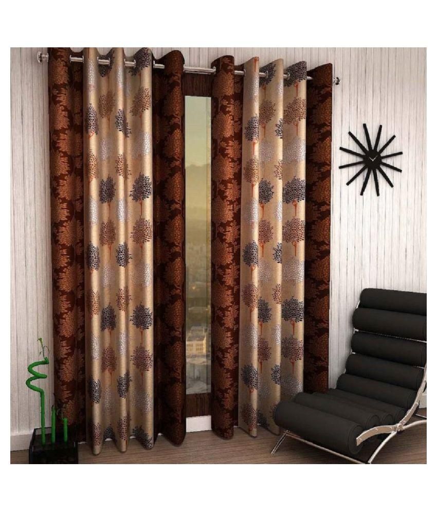     			Phyto Home Floral Semi-Transparent Eyelet Door Curtain 7 ft Pack of 4 -Brown