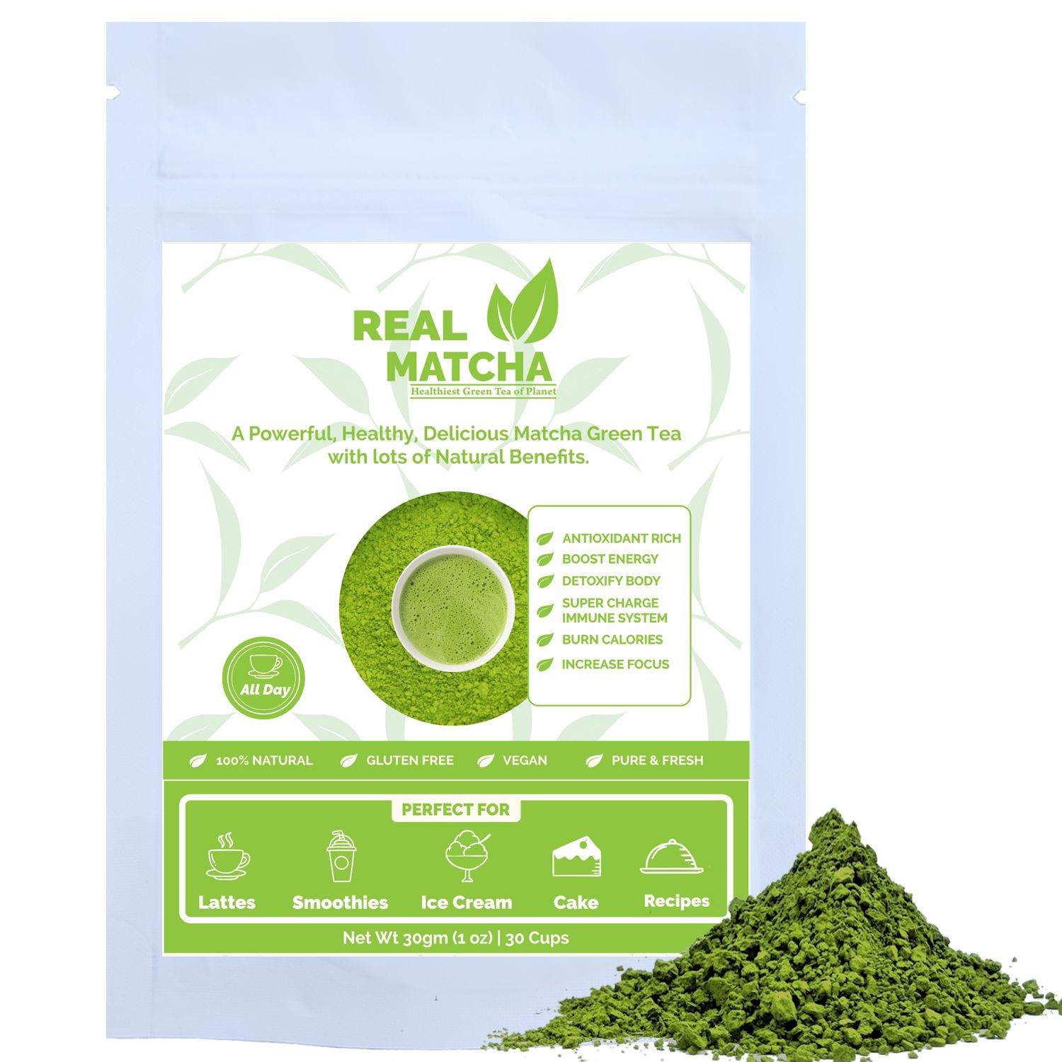 Real Matcha Green Tea Powder 30 gm: Buy Real Matcha Green Tea Powder 30 ...