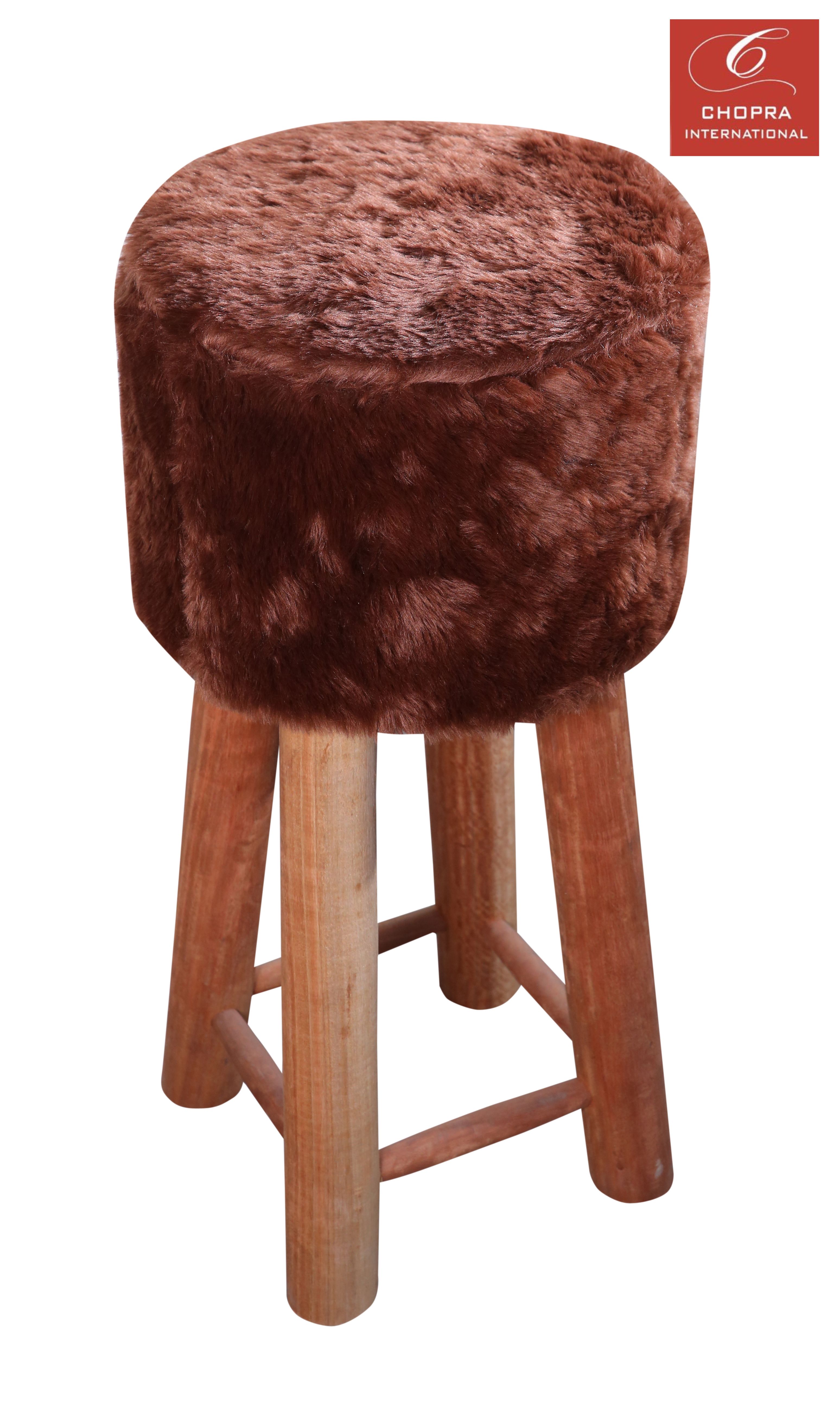 Brown Faux Fur Bar Stool 4 Wooden Legs 30x30x68cms Best For Brown Faux Fur Bar Stool 4 Wooden Legs 30x30x68cms Best For Kitchen Dressing Room Soft Comfortable By Chopra International