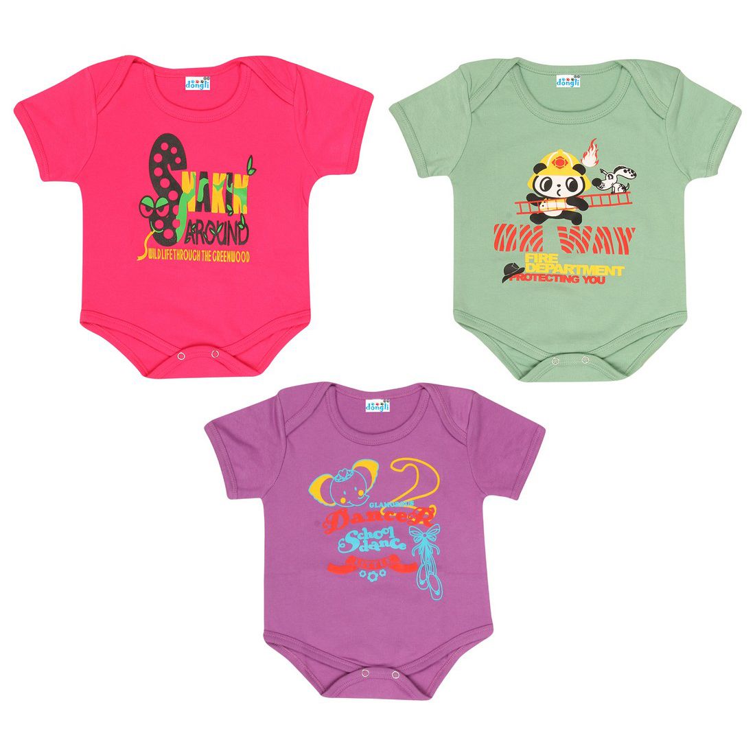     			Dongli Unisex Cotton Printed Bodysuits(Pack of 3)