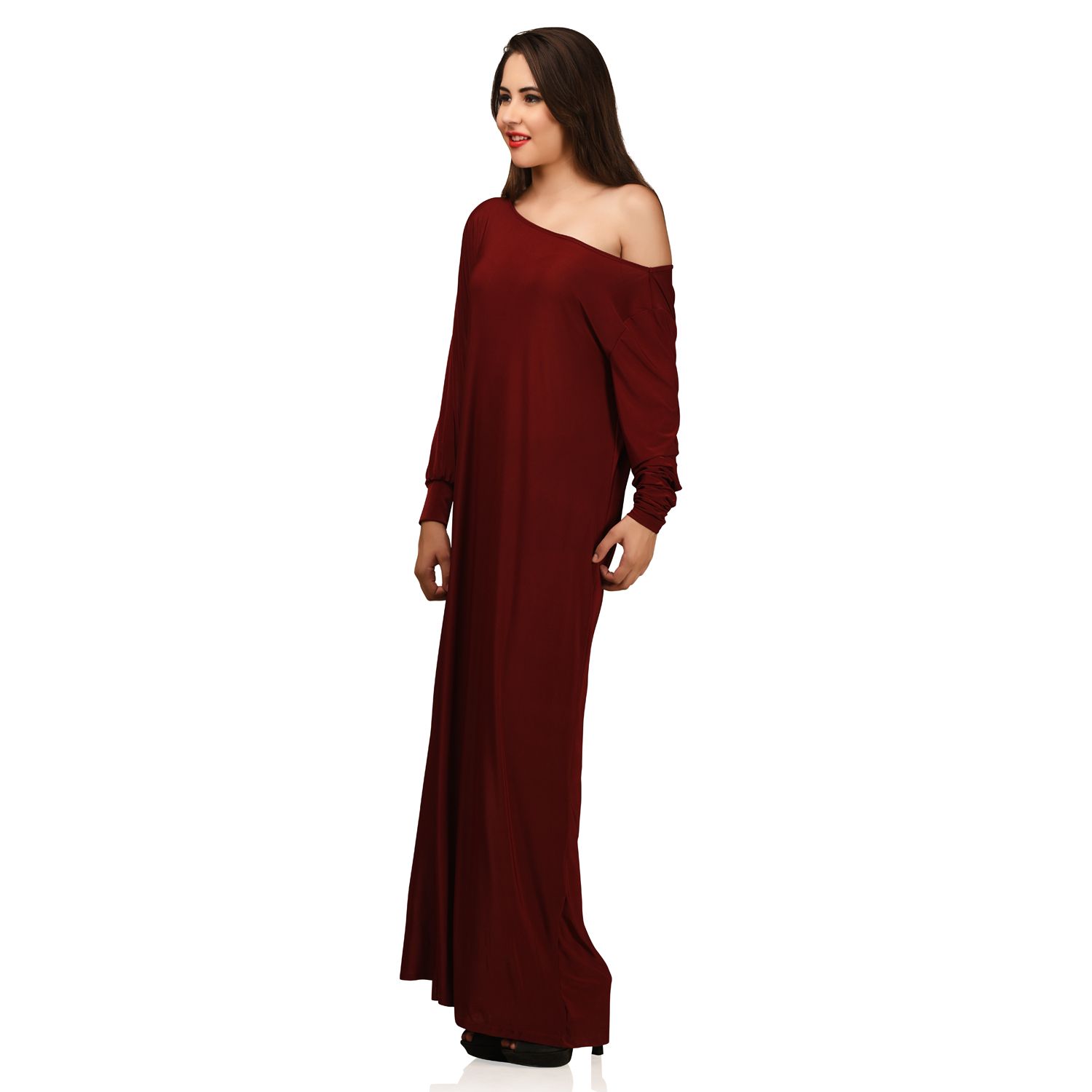 poly material long gown styles