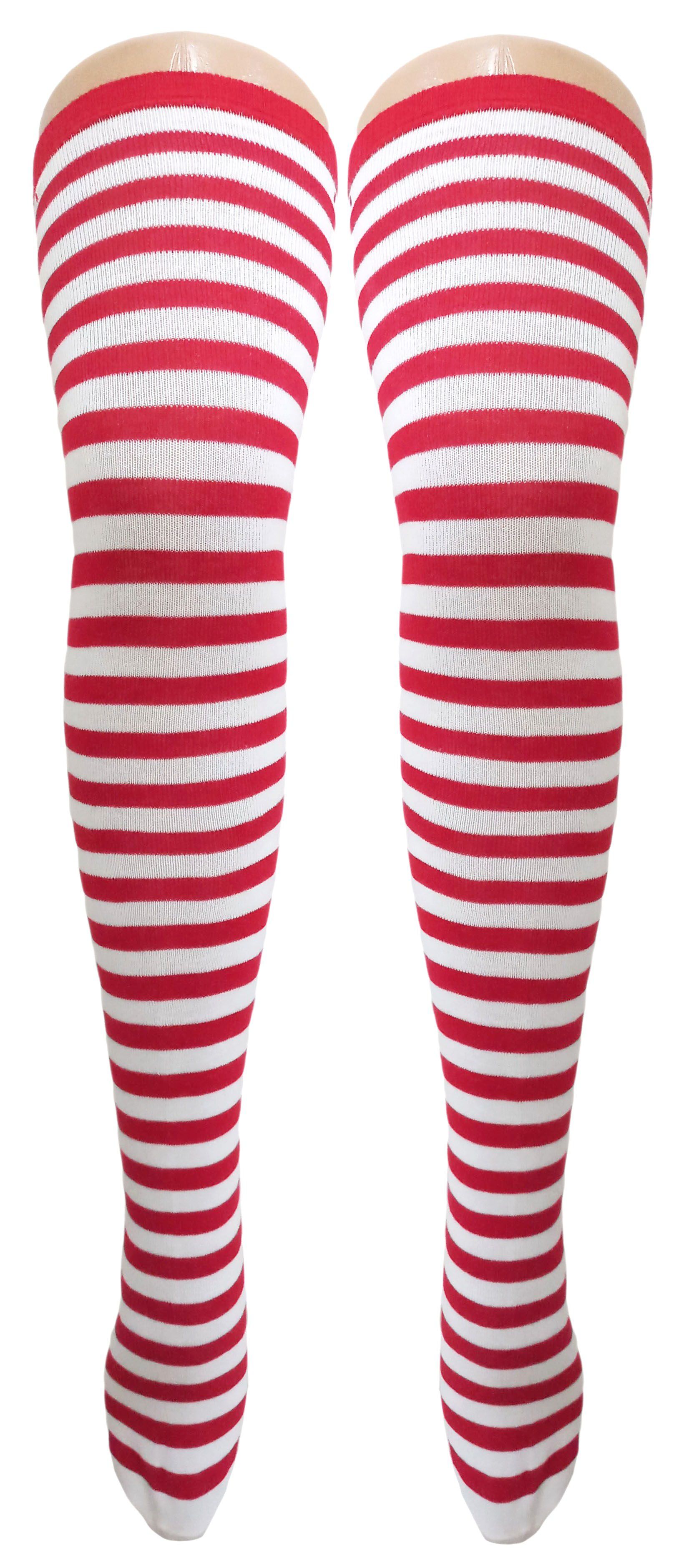     			Neska Moda Women’s Red Striped Cotton Thigh-High Stockings-STK13