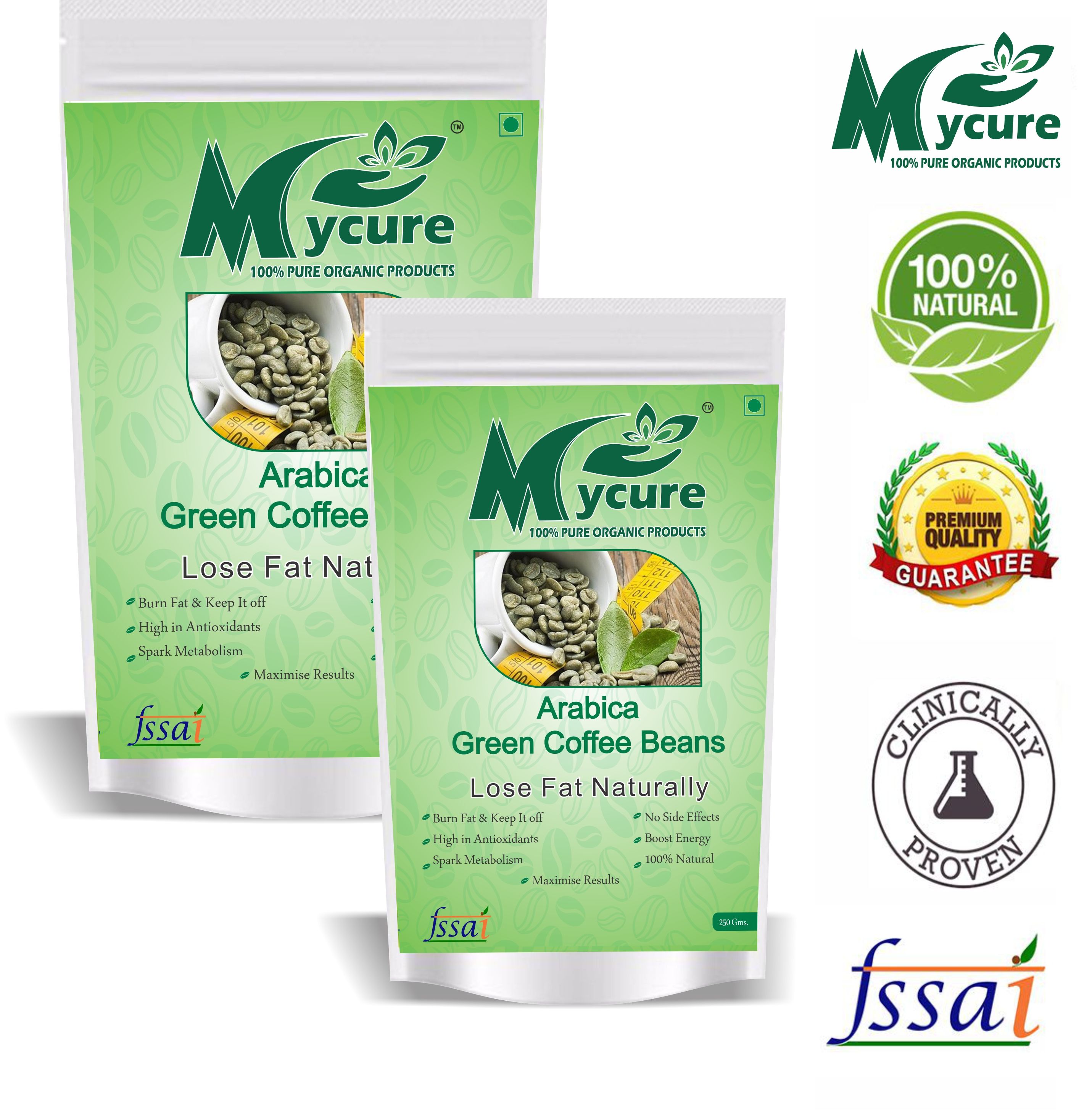mycure Organic Green Coffee Beans 250 x 2 Grams 500 gm Fat Burner Beans