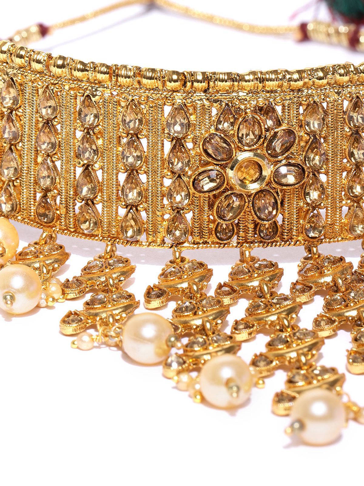 Zaveri Pearls Traditional Austrian Diamonds Choker Necklace Set