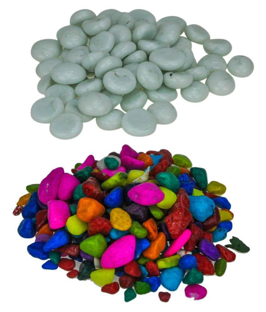     			ZEVORA Combo Of 2 Multi Color Marble Stone & White Glossy Marble Stone For Home & Garden Decor, Aquarium Stones (600 Gms)