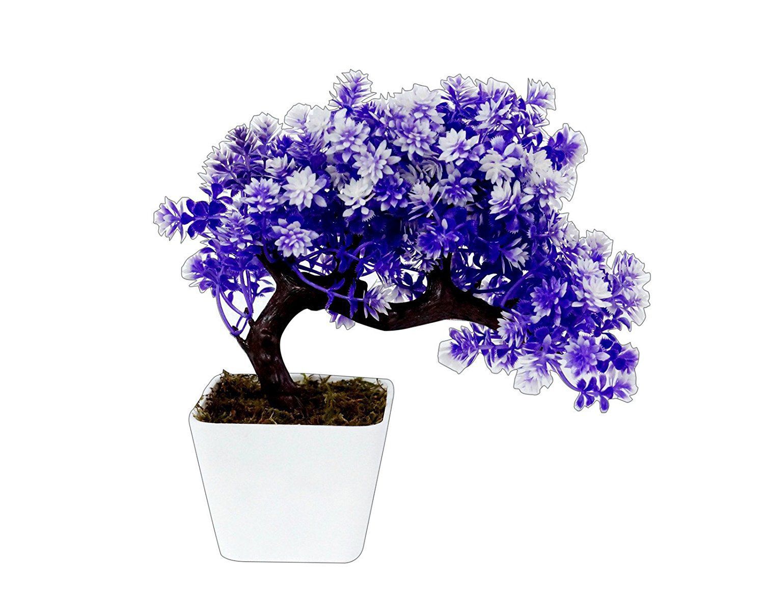     			YUTIRITI Bonsai Tree White Flowers Purple Artificial Plants Bunch Plastic - Pack of 1