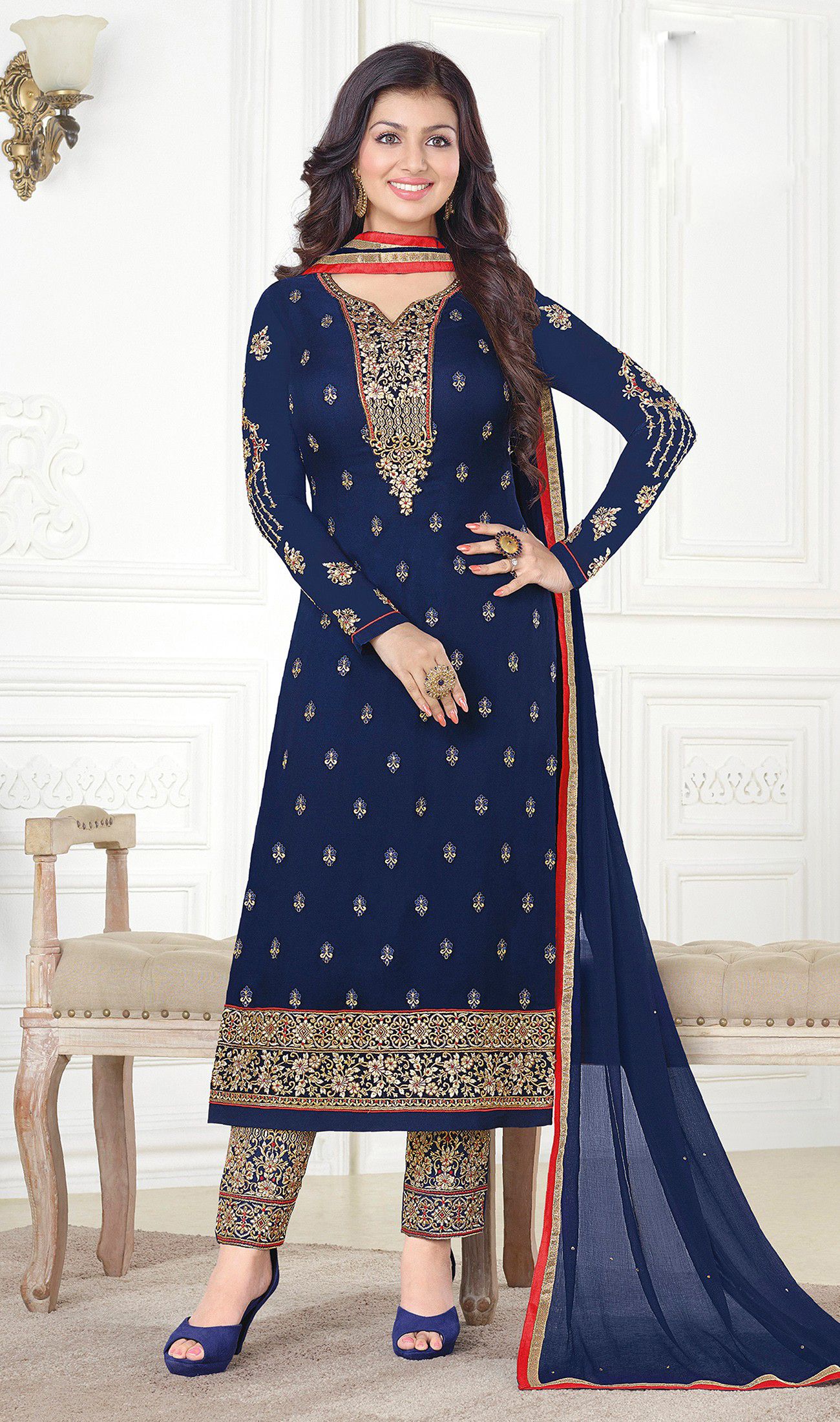 SareeShop Designer Sarees Blue Georgette Straight Semi-Stitched Suit ...