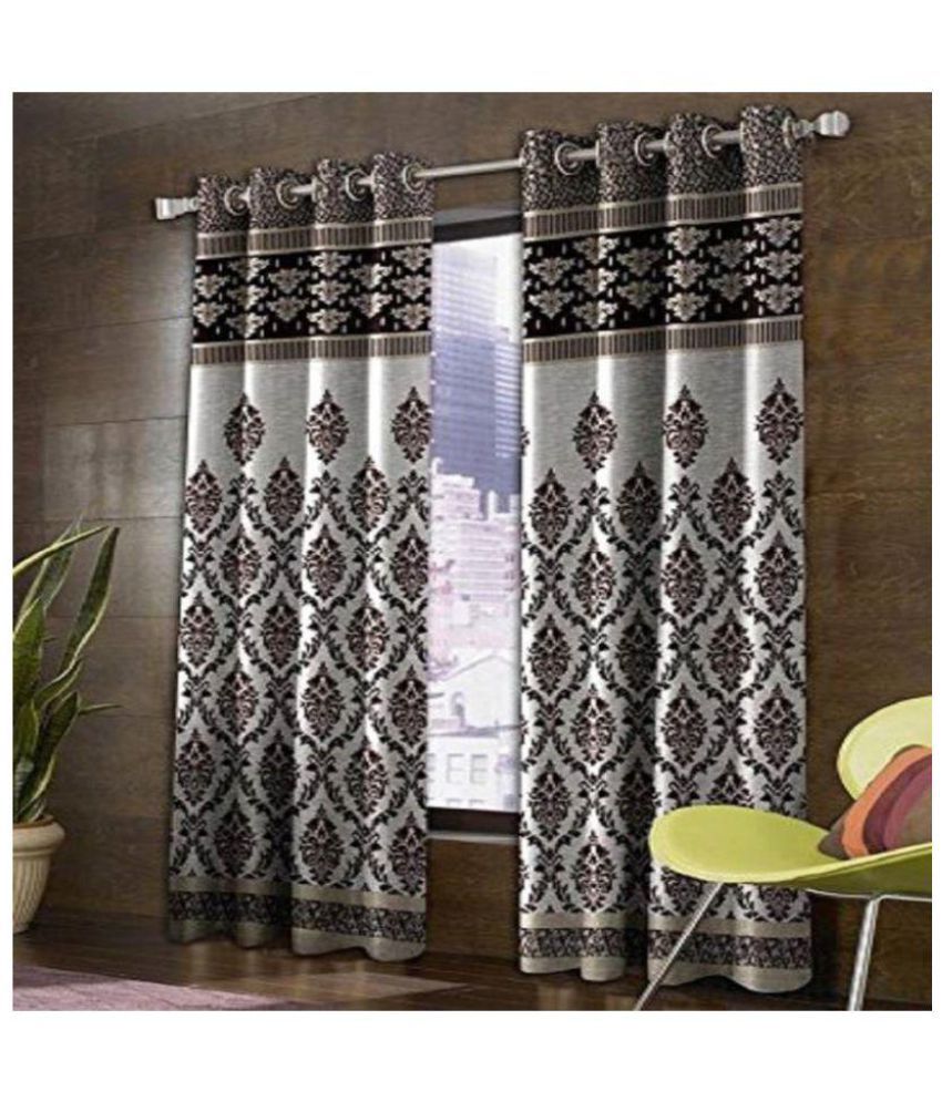     			Panipat Textile Hub Jacquard Blackout Eyelet Door Curtain 7 ft Pack of 2 -Brown