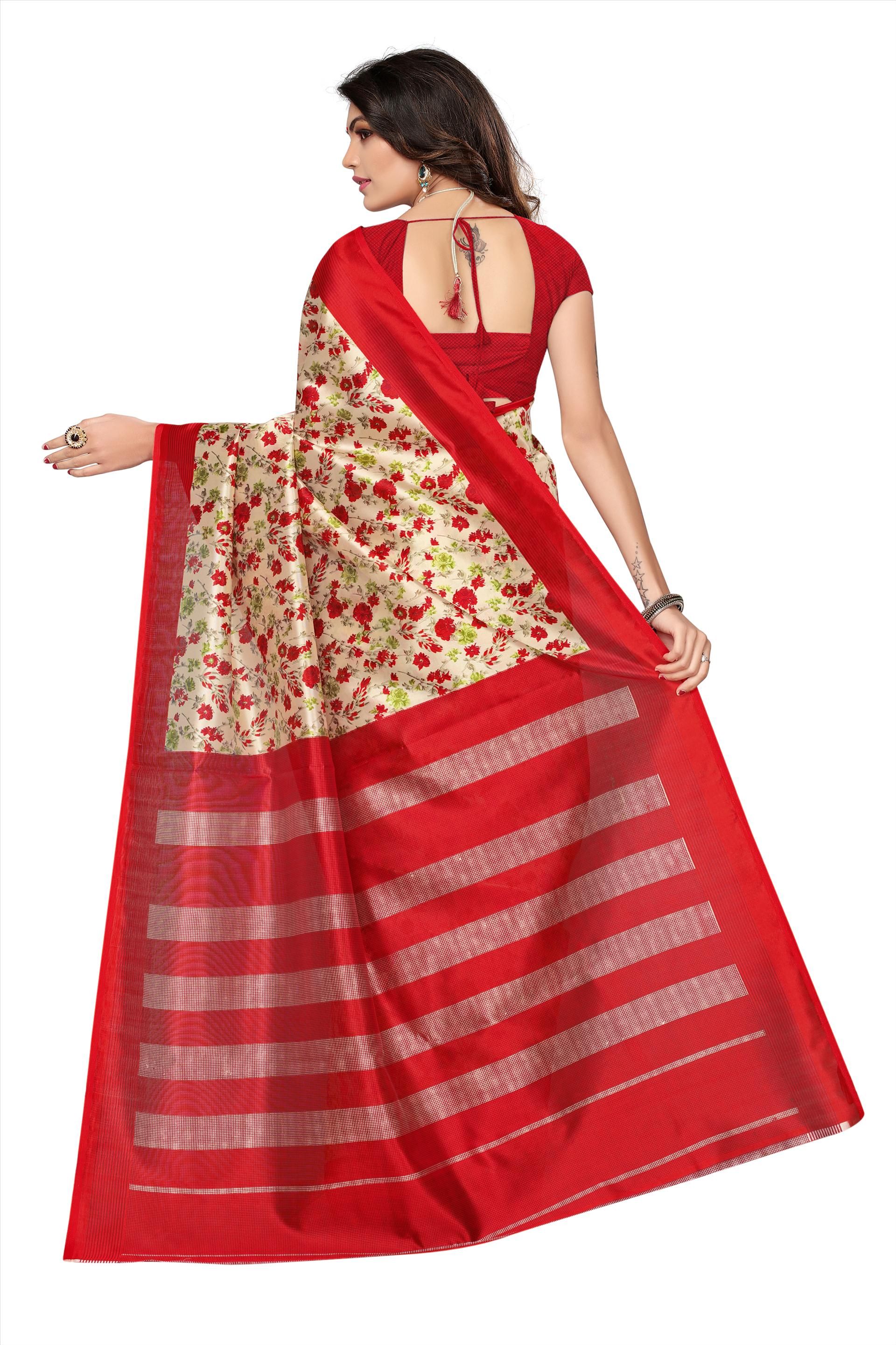 Kunish Red and Beige Mysore Silk Saree - Buy Kunish Red and Beige ...