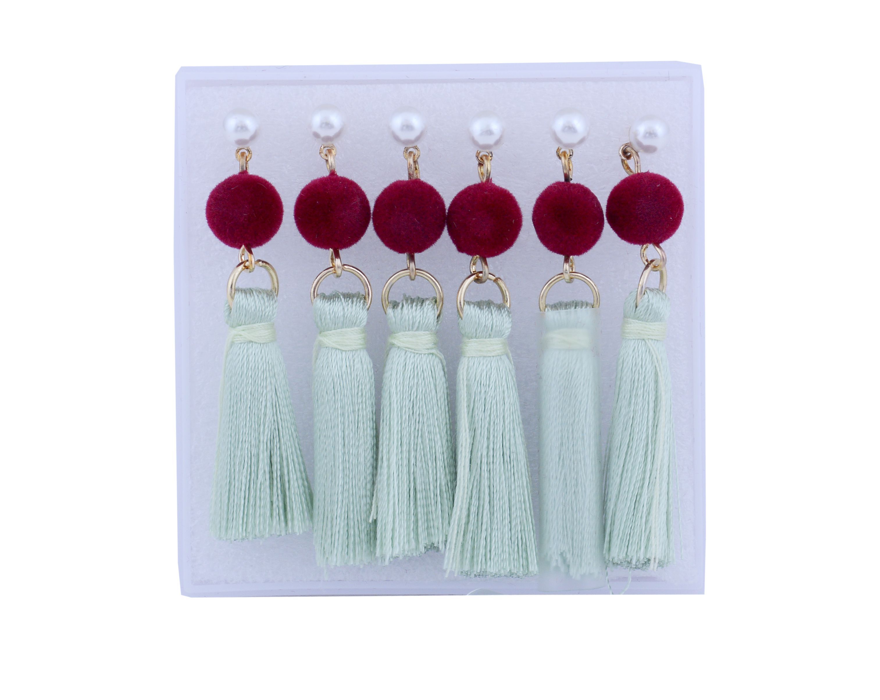 Green Fabric Tassel Hanging Earring 3 Pairs Combo Set Buy Green