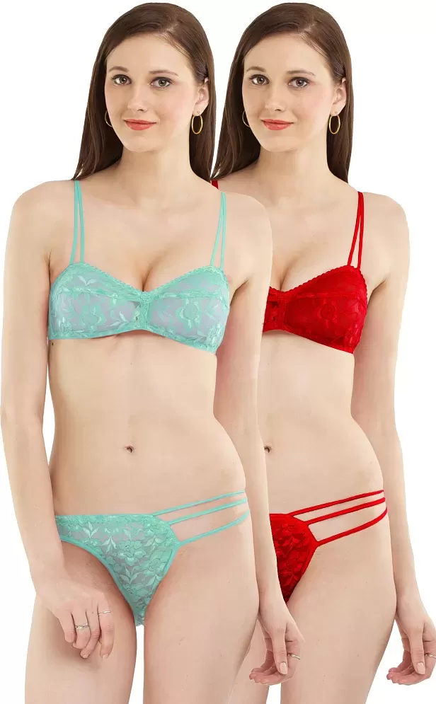 Buy PrettyCat Perfect front closure Padded Bra Panty Lingerie Set  Multi-Color online