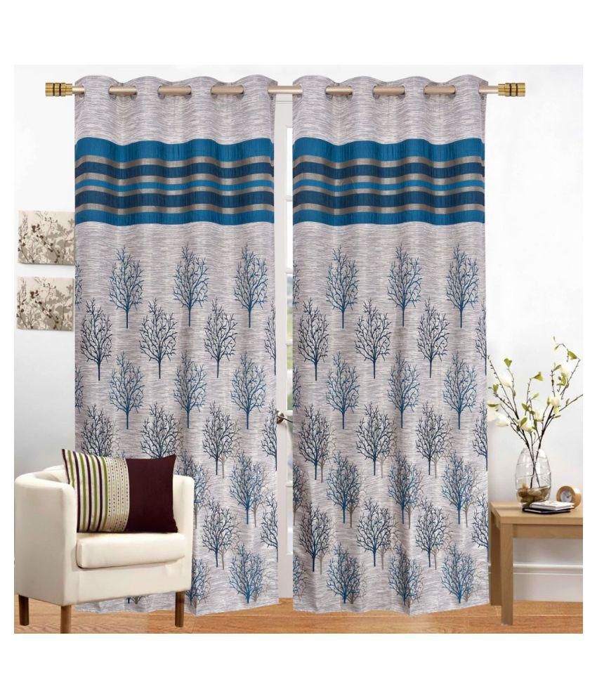     			Phyto Home Jacquard Blackout Eyelet Door Curtain 7 ft Pack of 2 -Blue