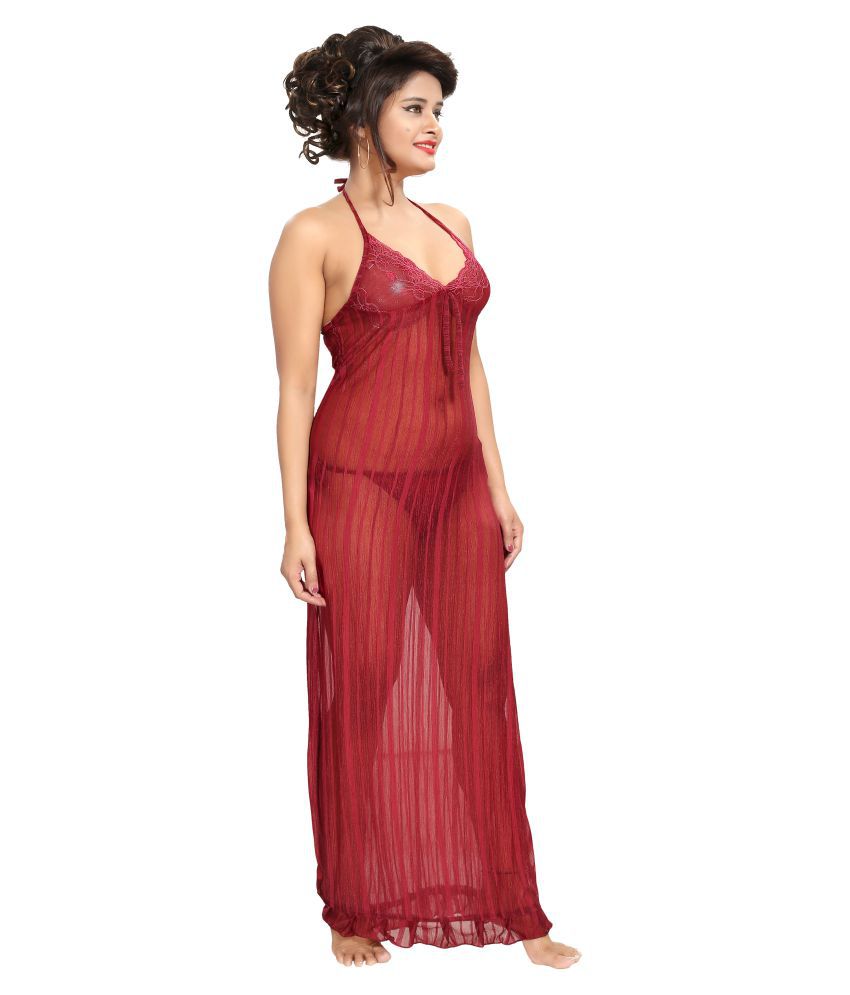 Buy Glam World Satin Night Dress Red Online at Best