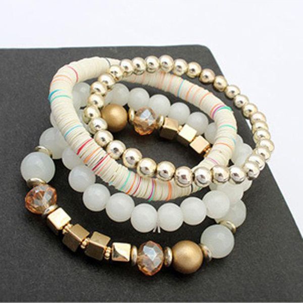 4 Pcs PrettymennyS Women Colorful Beads Multilayer Bangle 
