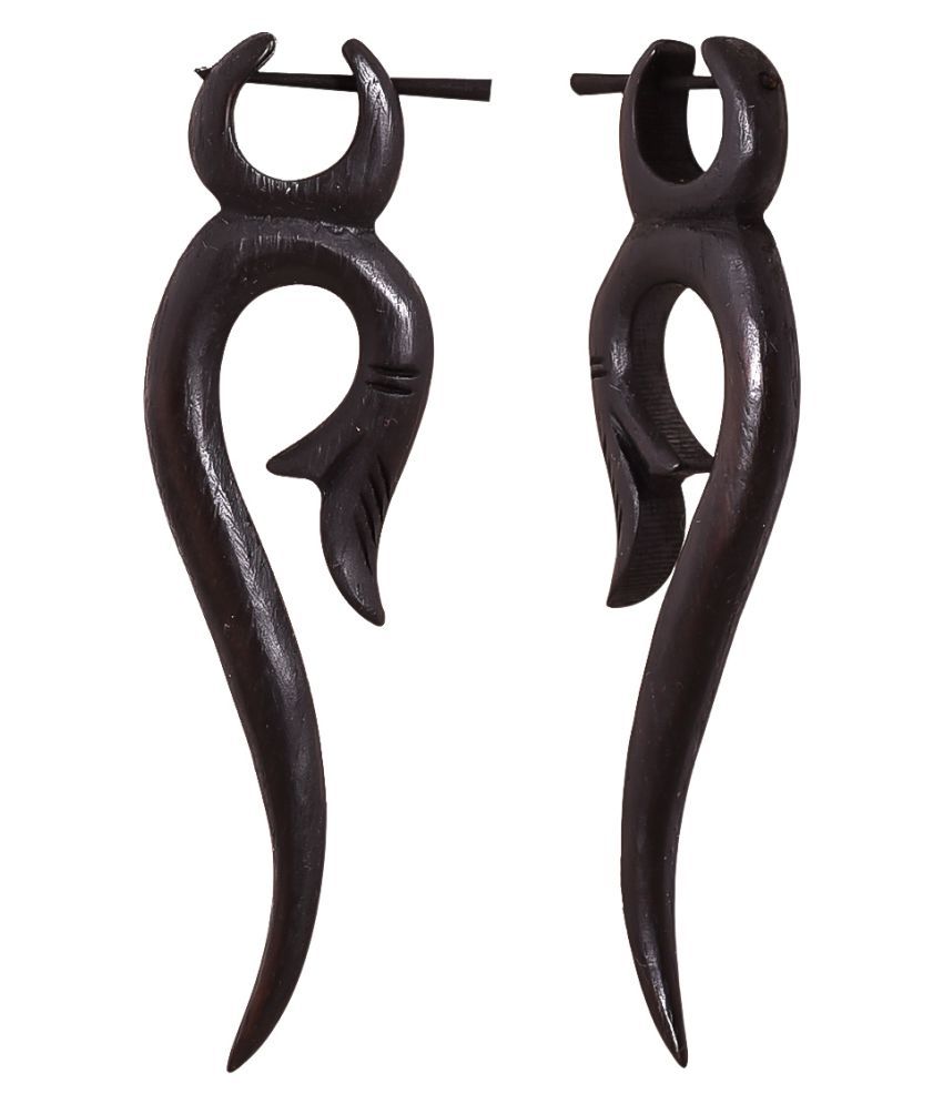 Tibetan Antique Wooden Carved African Tribal Big Fake Gauge Earrings 3.