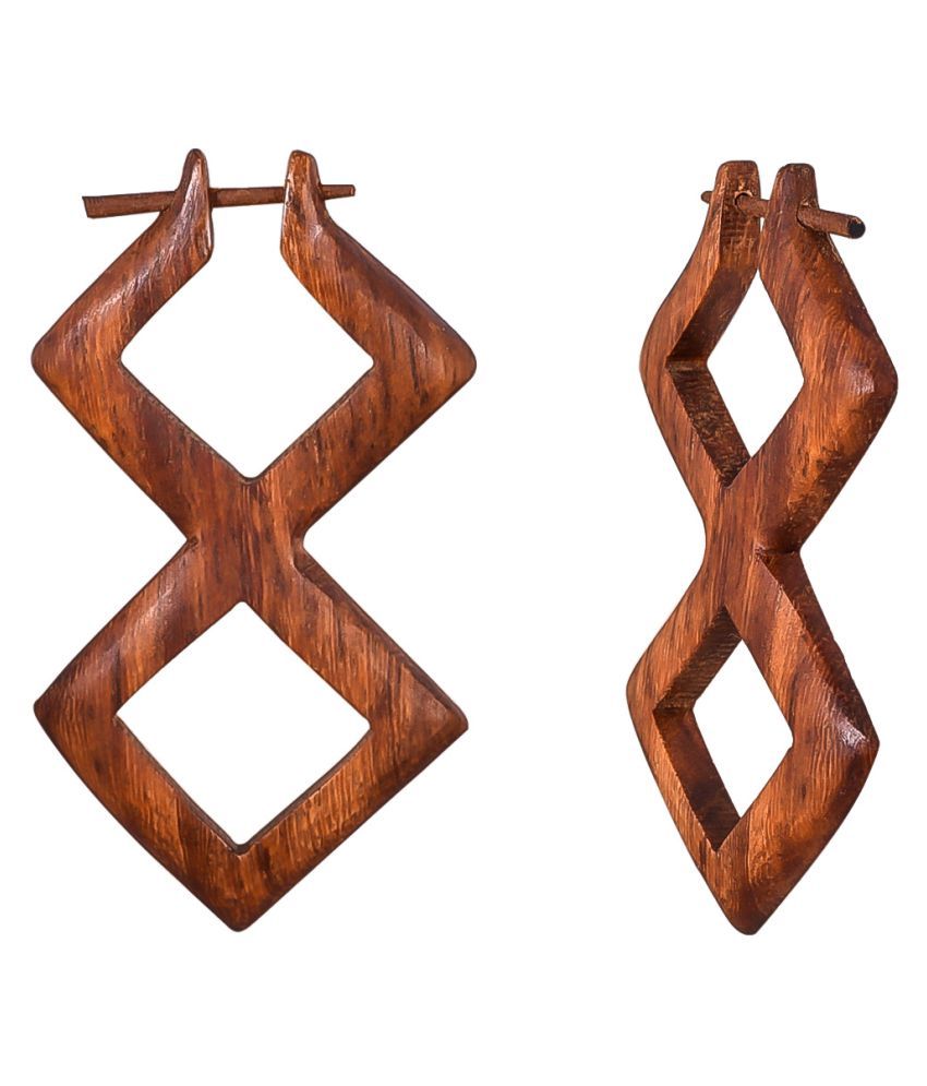 Tibetan Antique Wooden Carved African Tribal Big Fake Gauge Earrings 2.