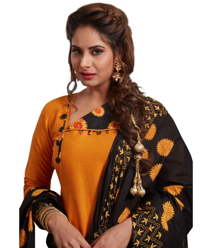 Salwar Studio Yellow and Brown Cotton Dress Material Buy Salwar Studio Yellow and Brown Cotton